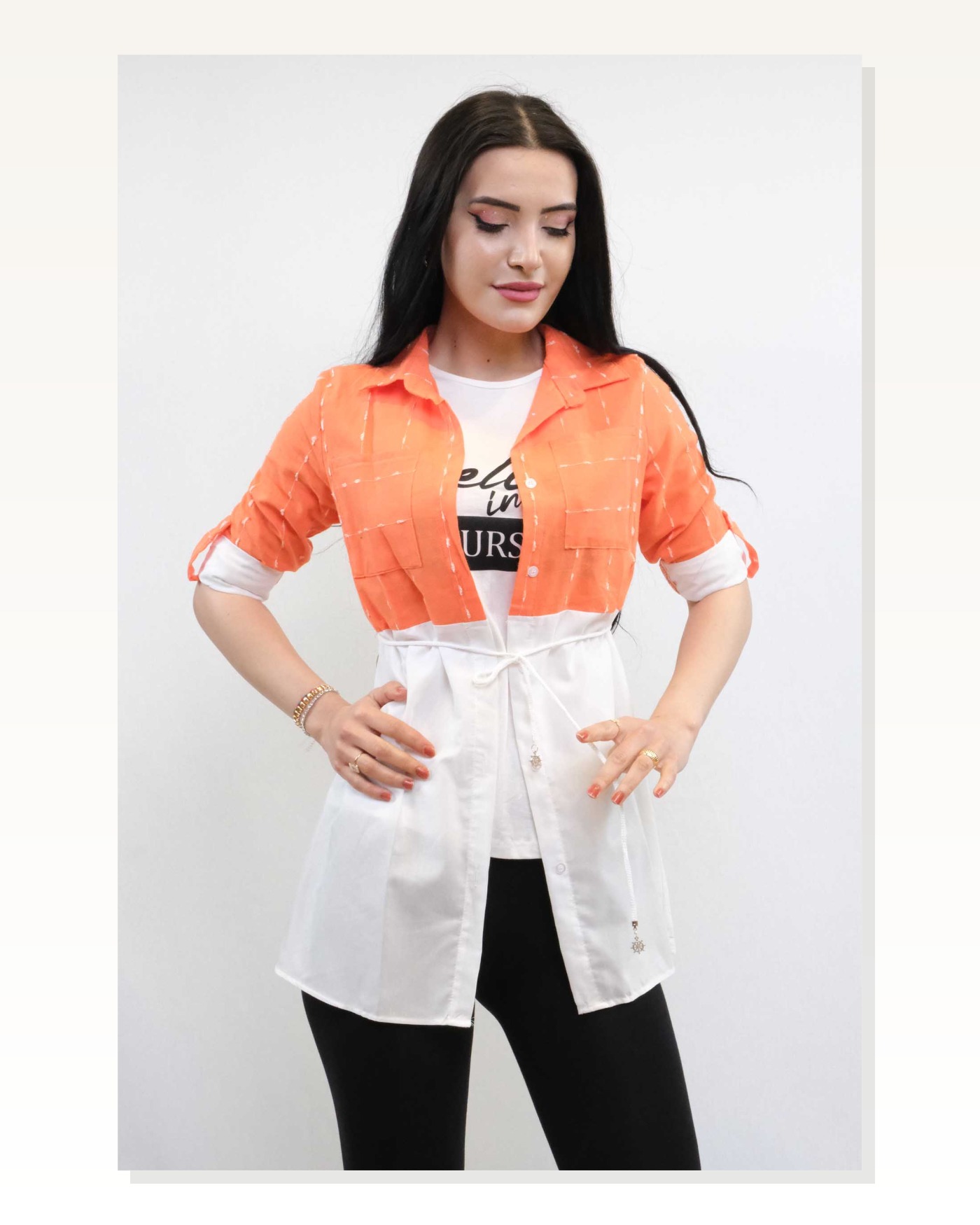Moda Çizgi Patch Pattern Double Suit Orange Marketplace blank