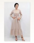 Moda Çizgi Patchwork Dress Beige