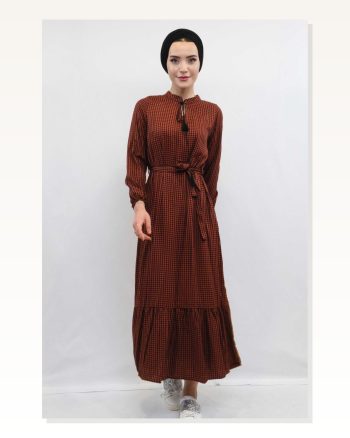Moda Çizgi Plaid Dress Tile