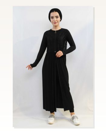 Moda Çizgi Pleated Vest MC714 Black