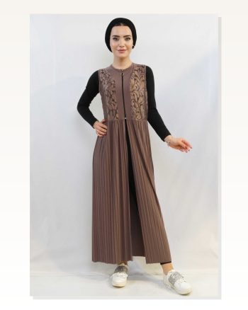 Moda Çizgi Pleated Vest MC714 Mink