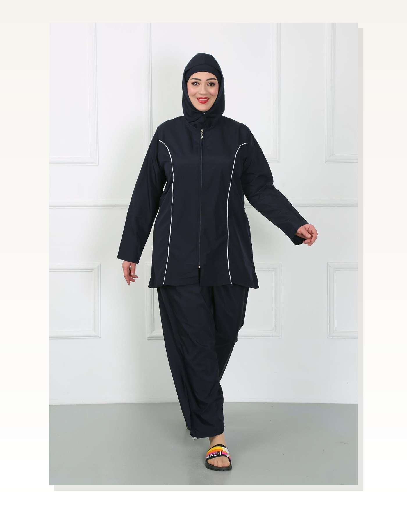 Moda Çizgi Plus Size Hijab Big Swimsuit Navy Blue 44010 Marketplace blank