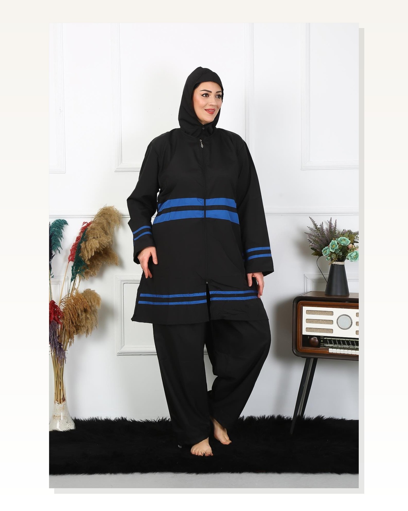 Moda Çizgi Plus Size Hijab Swimsuit 7XL-8XL-9XL-10XL Black 55011 Marketplace blank
