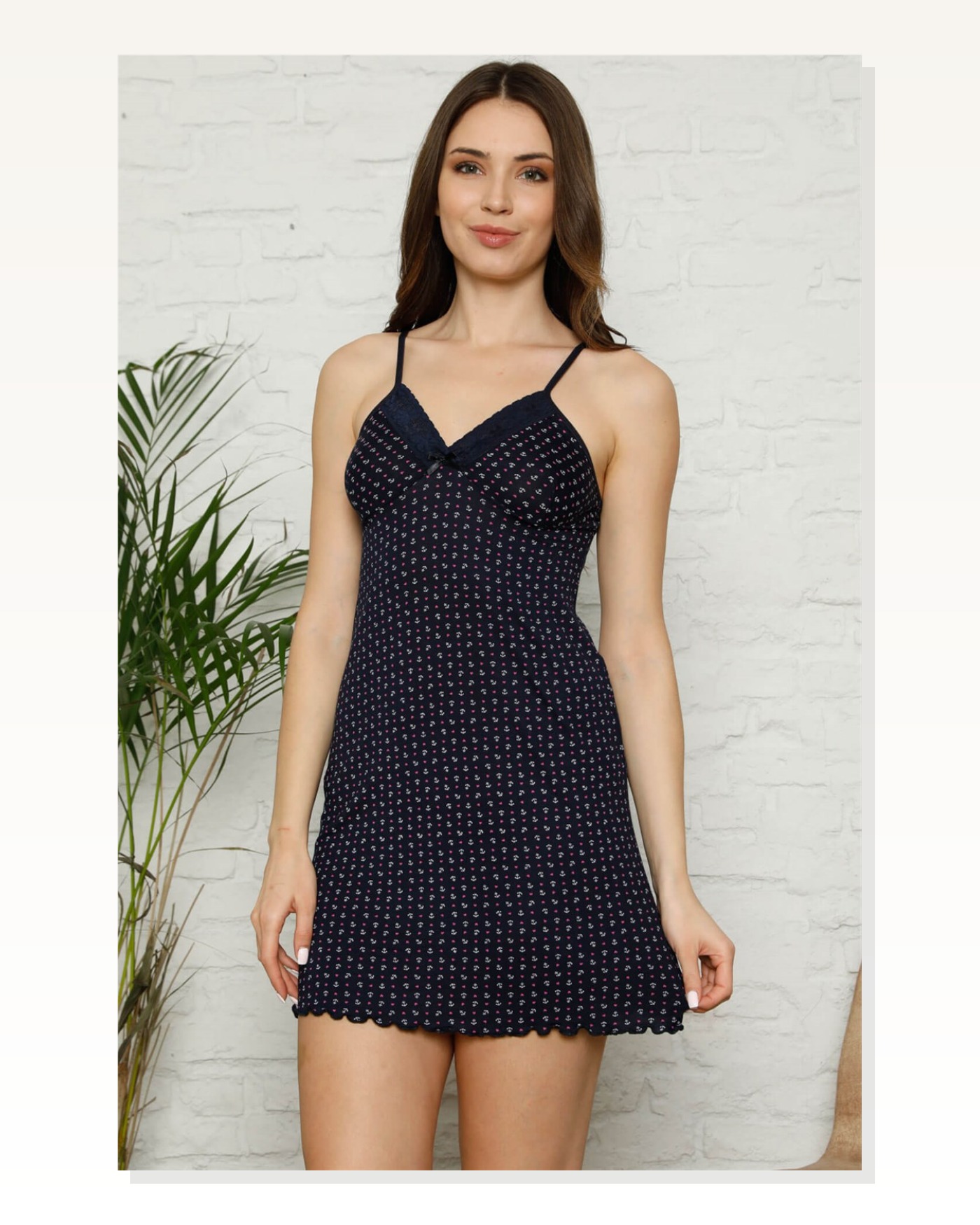 Moda Çizgi Rope Strap Combed Cotton Nightgown 391 Marketplace blank