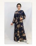 Moda Çizgi Rose Pattern Dress MC4101 Navy Blue Marketplace