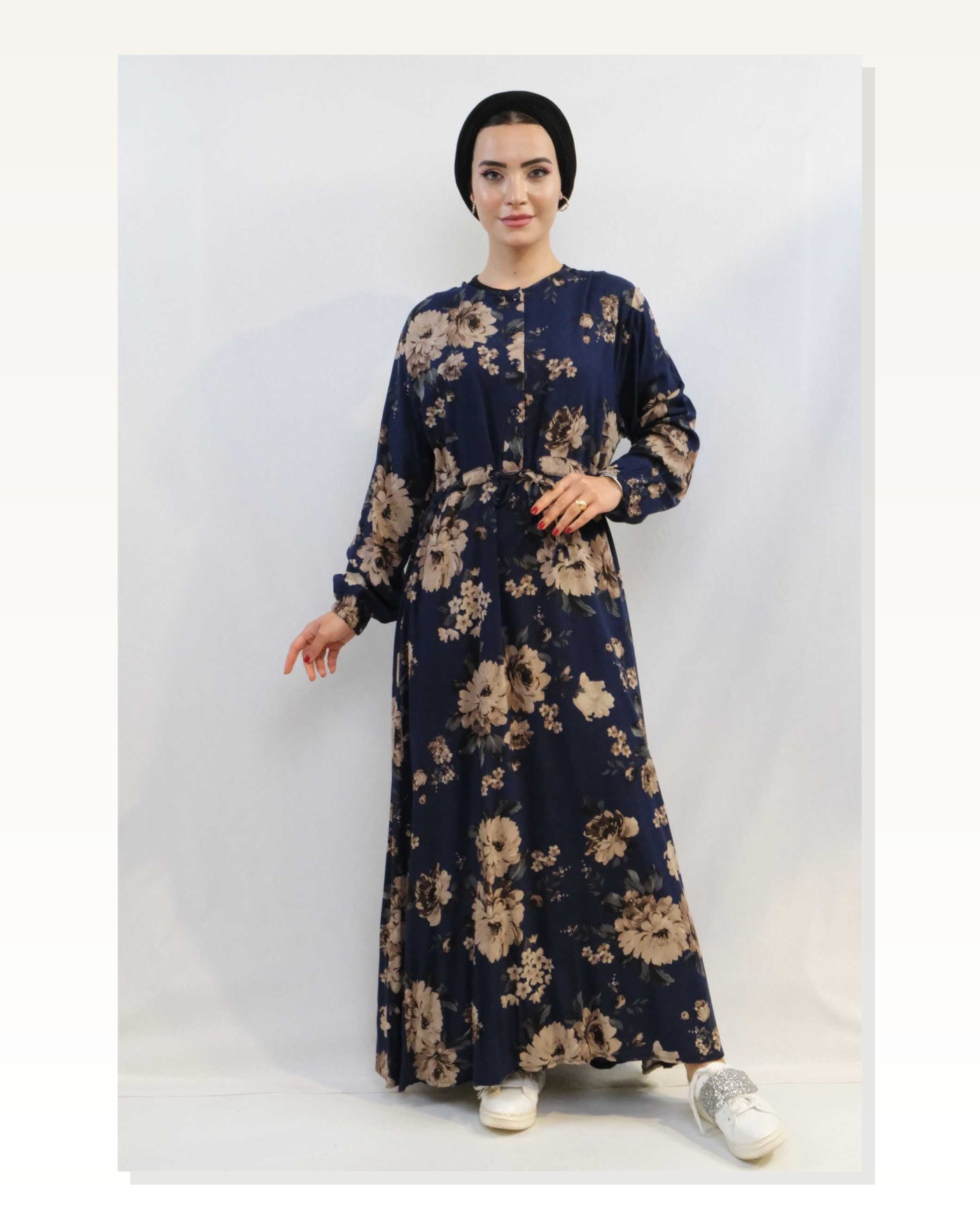 Moda Çizgi Rose Pattern Dress MC4101 Navy Blue Marketplace blank