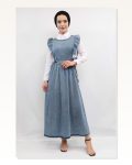 Moda Çizgi Ruffled Salopet Denim Dress Blue