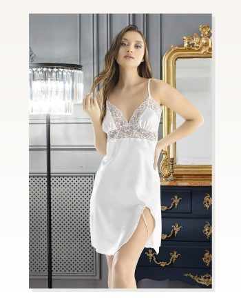 Moda Çizgi Satin Nightgown S-2033