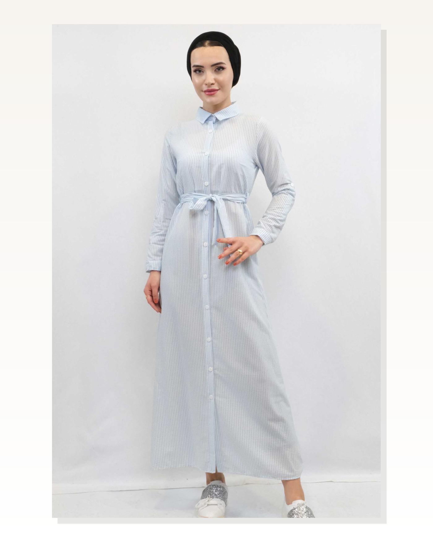 Moda Çizgi Seersucker Dress Blue Marketplace blank