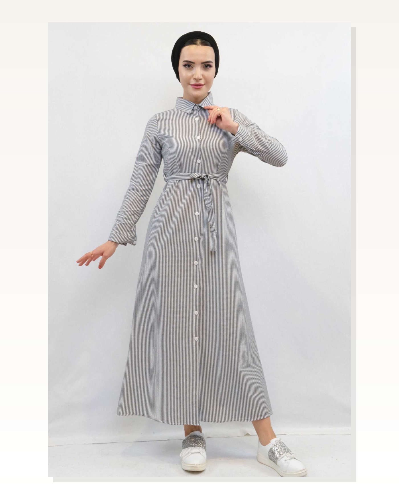 Moda Çizgi Seersucker Dress Gray Marketplace blank
