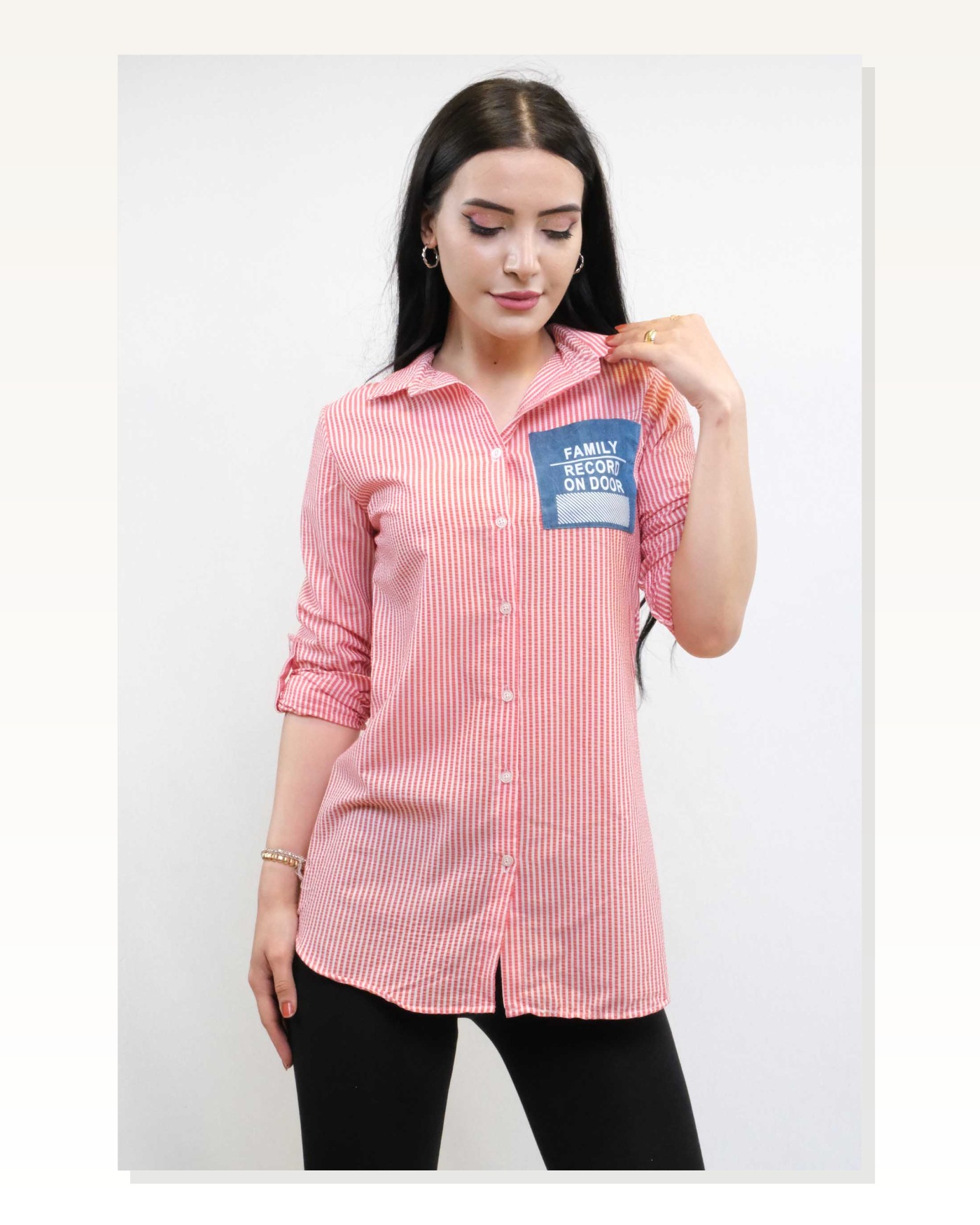 Moda Çizgi Seersucker Shirt Red Marketplace blank