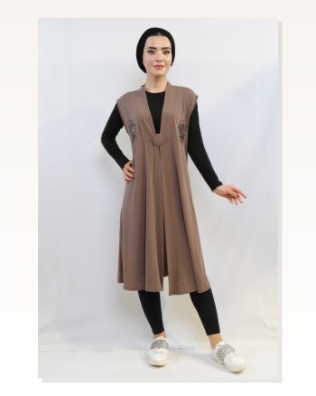 Moda Çizgi Sequin Embroidered Vest MC724 Beige