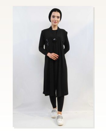 Moda Çizgi Sequin Embroidered Vest MC724 Black