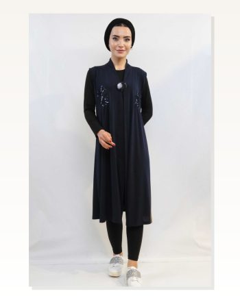 Moda Çizgi Sequin Embroidered Vest MC724 Navy Blue