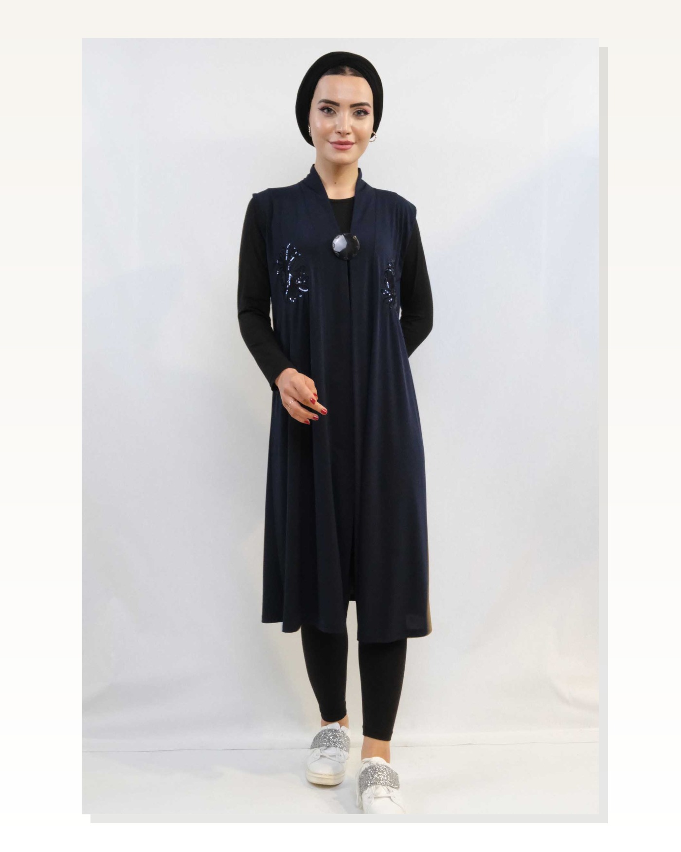 Moda Çizgi Sequin Embroidered Vest Mc724 Navy Blue Marketplace blank