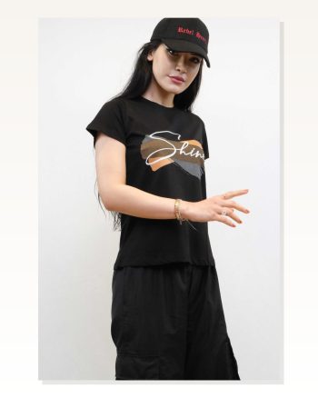 Moda Çizgi Shine Printed Tshirt Black