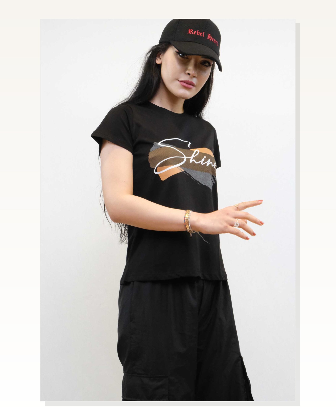 Moda Çizgi Shine Printed Tshirt Black Marketplace blank