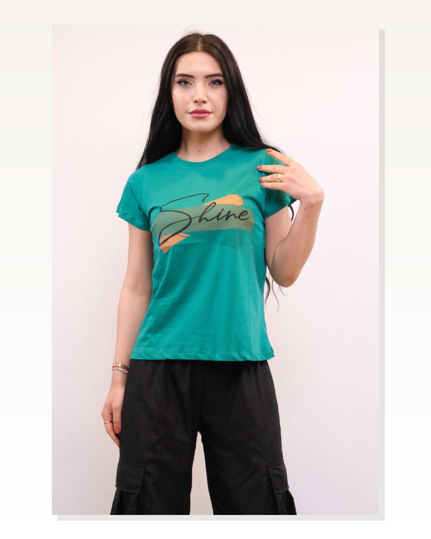 Moda Çizgi Shine Printed Tshirt Green Marketplace blank