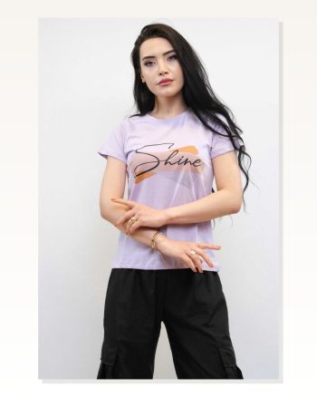 Moda Çizgi Shine Printed Tshirt Lilac