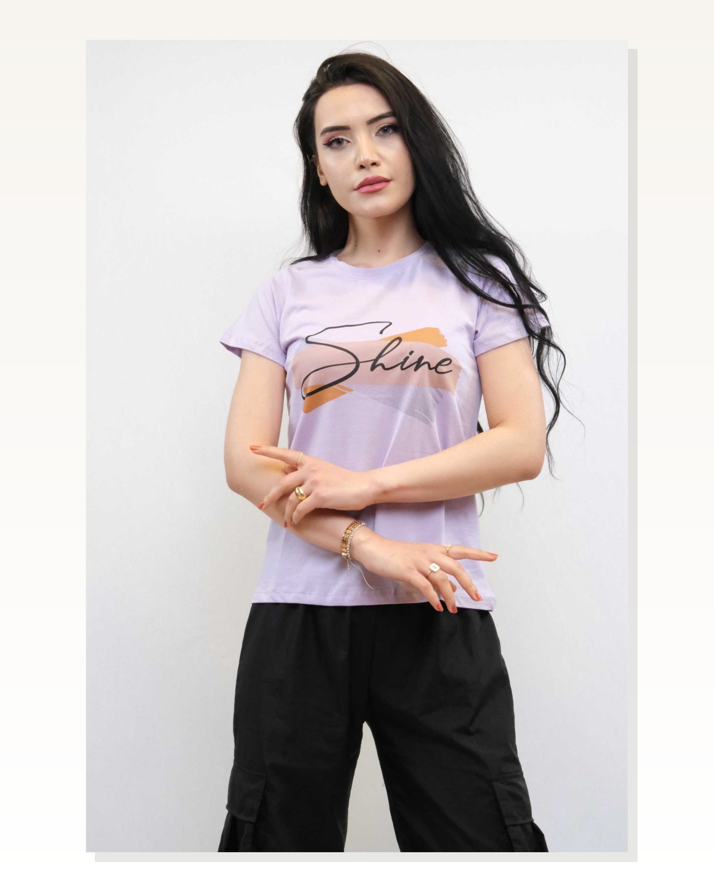 Moda Çizgi Shine Printed Tshirt Lilac Marketplace blank