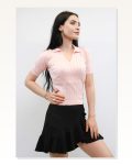 Moda Çizgi Shirt Collar Knitwear Blouse Powder