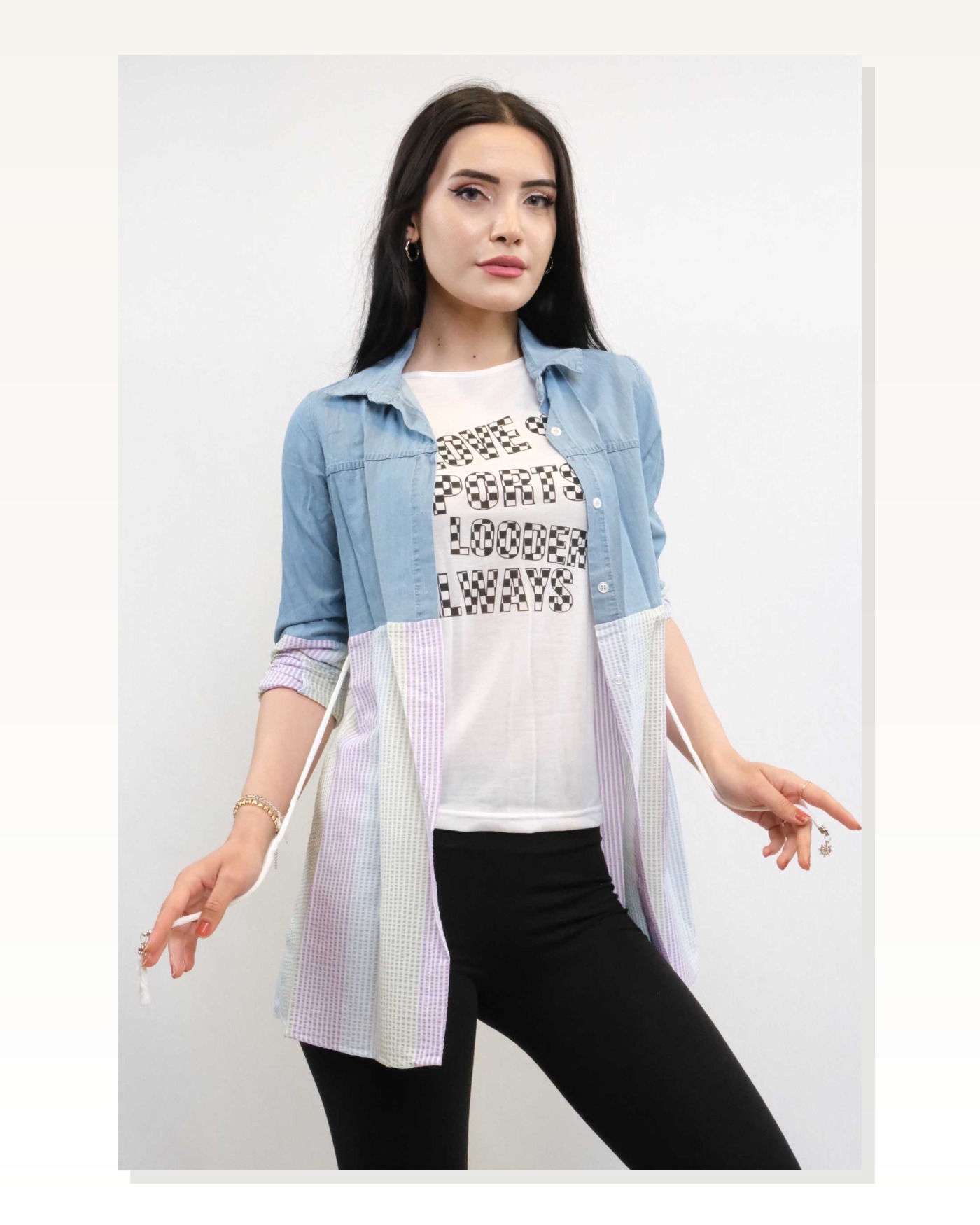 Moda Çizgi Shirt Undershirt T-shirt Double Suit Colorful Marketplace blank