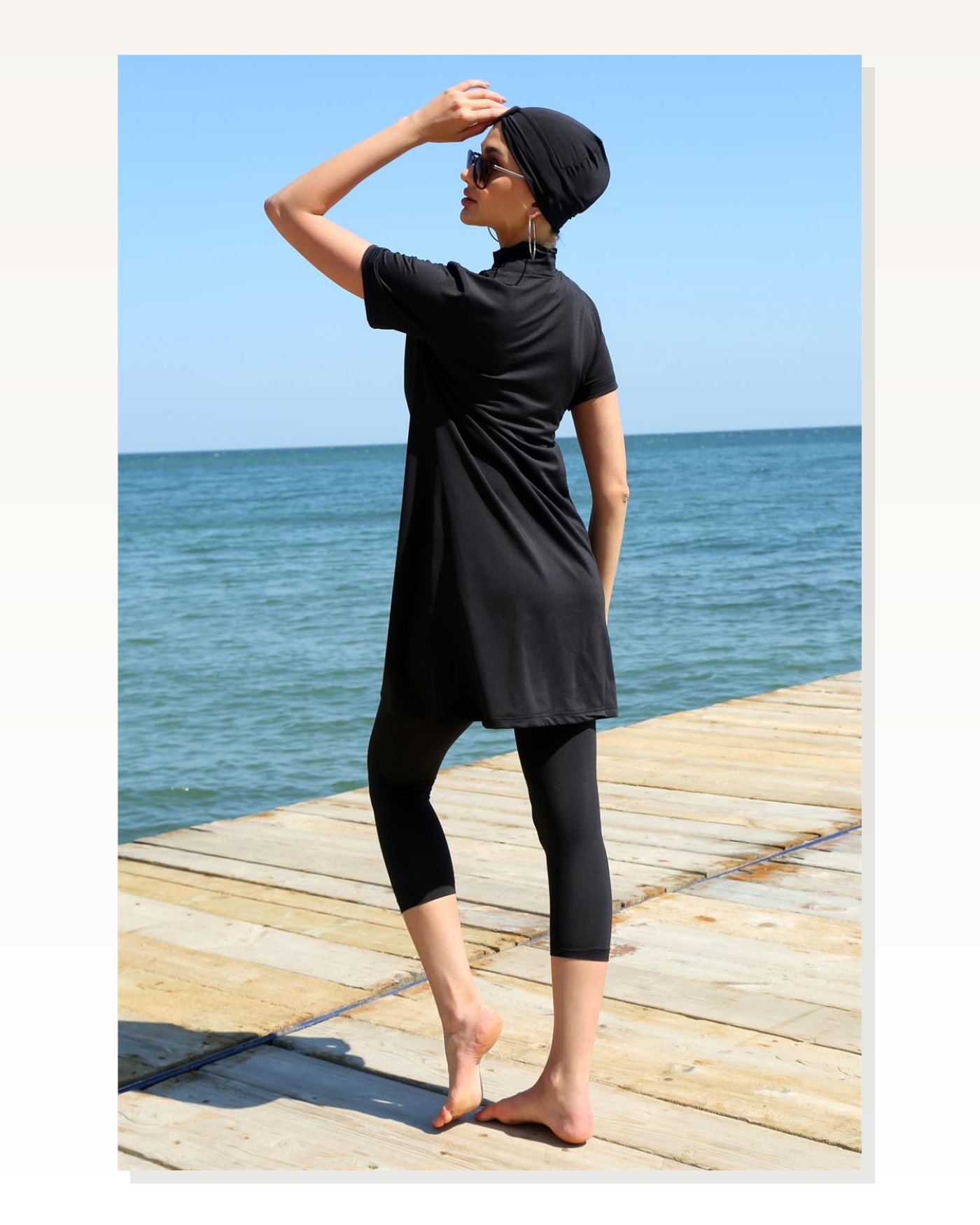 Moda Çizgi Short Sleeve Black Half Hijab Swimsuit 33015 Marketplace blank