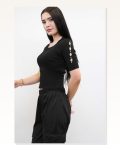 Moda Çizgi Sleeves Stone Knitwear Blouse Black