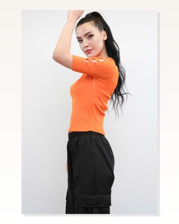 Moda Çizgi Sleeves Stone Knitwear Blouse Orange