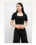 Moda Çizgi Square Collar Knitwear Crop Black Marketplace
