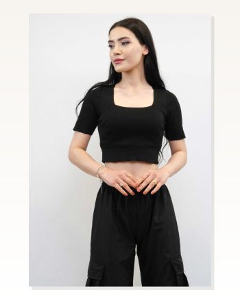 Moda Çizgi Square Collar Knitwear Crop Black