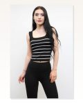 Moda Çizgi Square Neck Striped Knitwear Blouse Black Marketplace