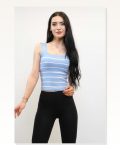 Moda Çizgi Square Neck Striped Knitwear Blouse Blue Marketplace