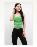 Moda Çizgi Square Neck Striped Knitwear Blouse Green Marketplace