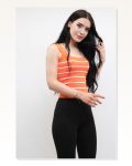 Moda Çizgi Square Neck Striped Knitwear Blouse Orange Marketplace