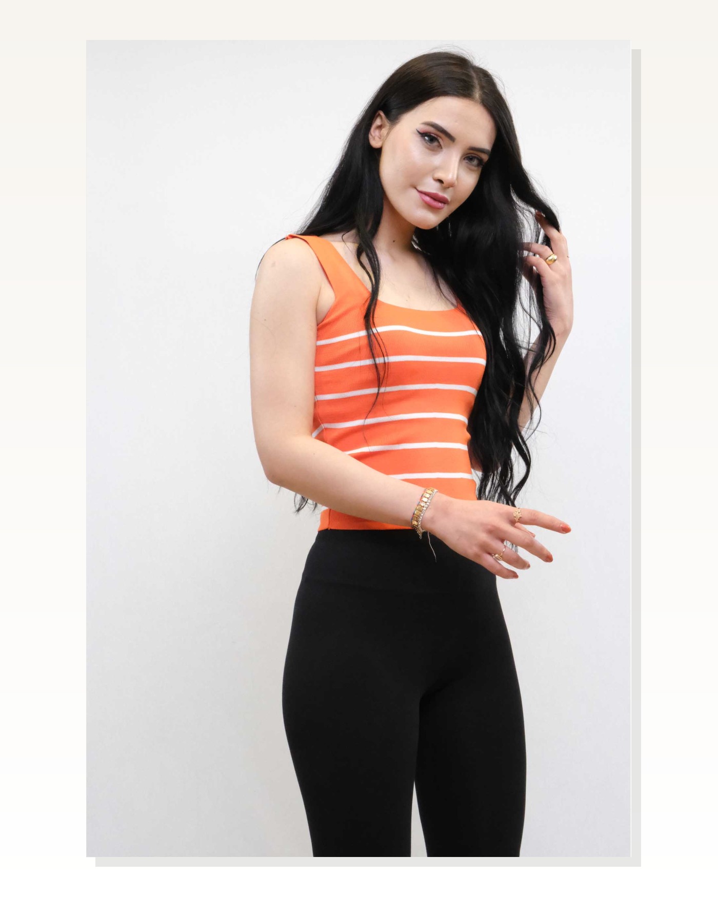 Moda Çizgi Square Neck Striped Knitwear Blouse Orange Marketplace blank