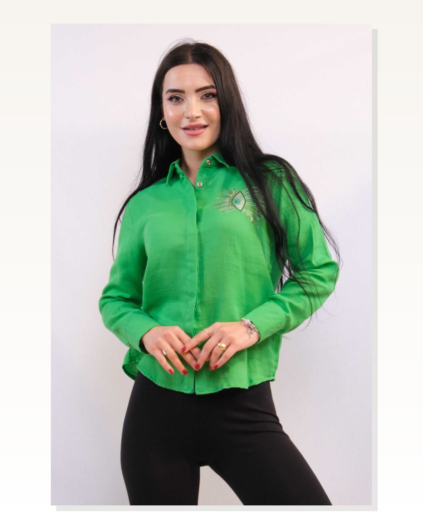 Moda Çizgi Stone Çizgin Shirt MC2301 Green Marketplace blank