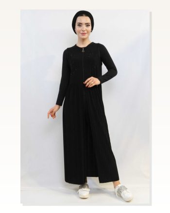 Moda Çizgi Stone Embroidered Pleated Vest Black MC727