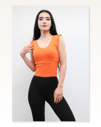Moda Çizgi Sweater Model Knitwear Blouse Orange