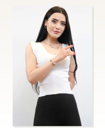 Moda Çizgi Sweater Model Knitwear Blouse White