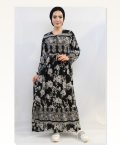 Moda Çizgi Vintage Pattern Dress Black Marketplace