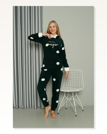 Moda Çizgi Welsoft Fleece Women's Hooded Pajama Set 8512
