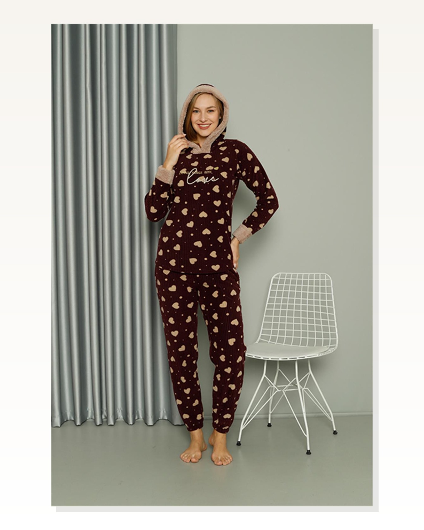 Moda Çizgi Welsoft Fleece Women's Hooded Pajama Set 8513 Marketplace blank