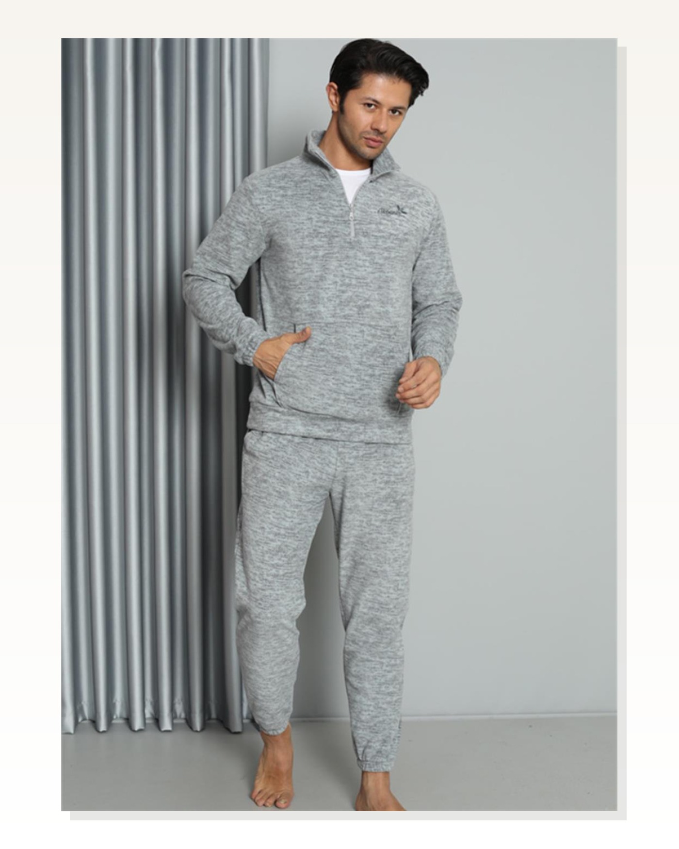 Moda Çizgi WelSoft Fleece Zippered Men's Pajama Set 6840 Marketplace blank