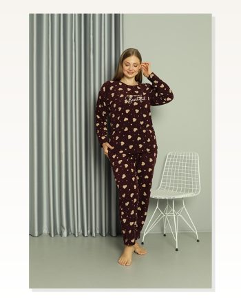 Kadın Moda Çizgi Welsoft Polar Büyük Beden Pijama Takımı 808041