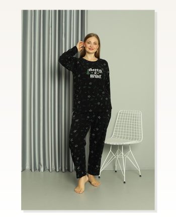 Kadın Moda Çizgi Welsoft Polar Büyük Beden Pijama Takımı 808043