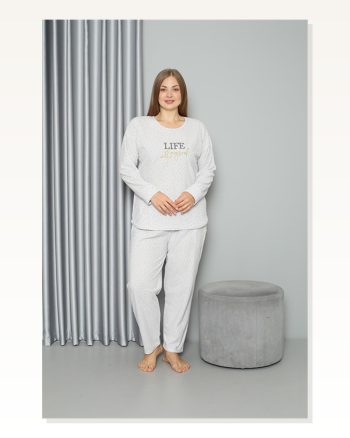 Kadın Moda Çizgi Welsoft Polar Büyük Beden Pijama Takımı 808050