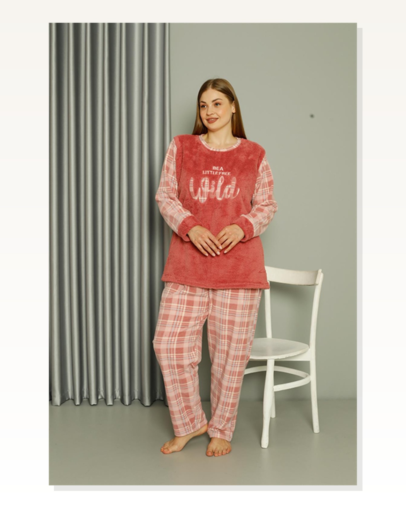 Moda Çizgi Welsoft Polar Kadın Büyük Beden Pudra Pijama Takımı 808040 Marketplace blank