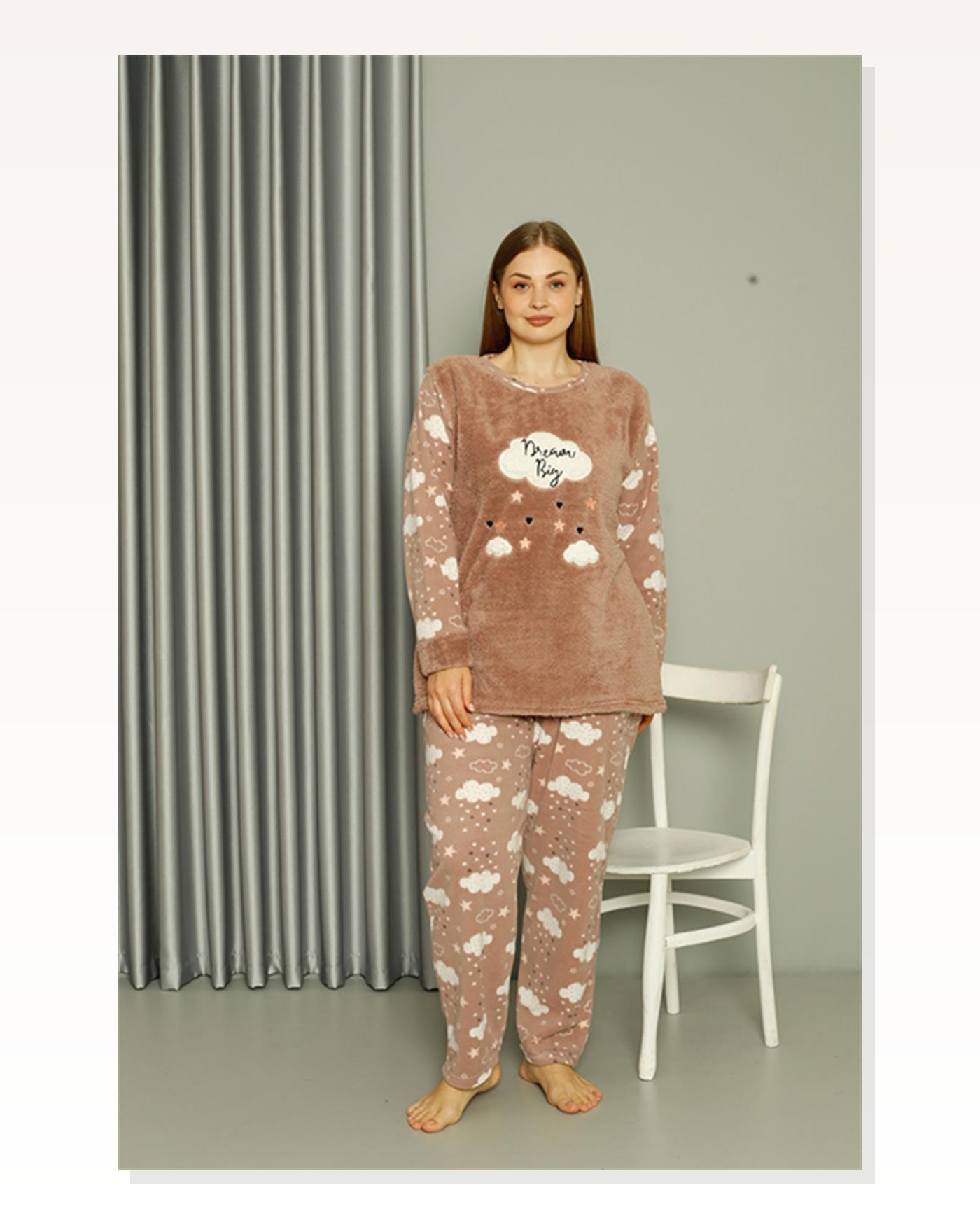 Moda Çizgi Welsoft Polar Kadın Büyük Beden Sütlü Kahve Pijama Takımı 808044 Marketplace blank