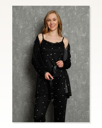 Moda Çizgi Women’s 100% Cotton 3-PIECE Dressing Gown Pajama Set 16103